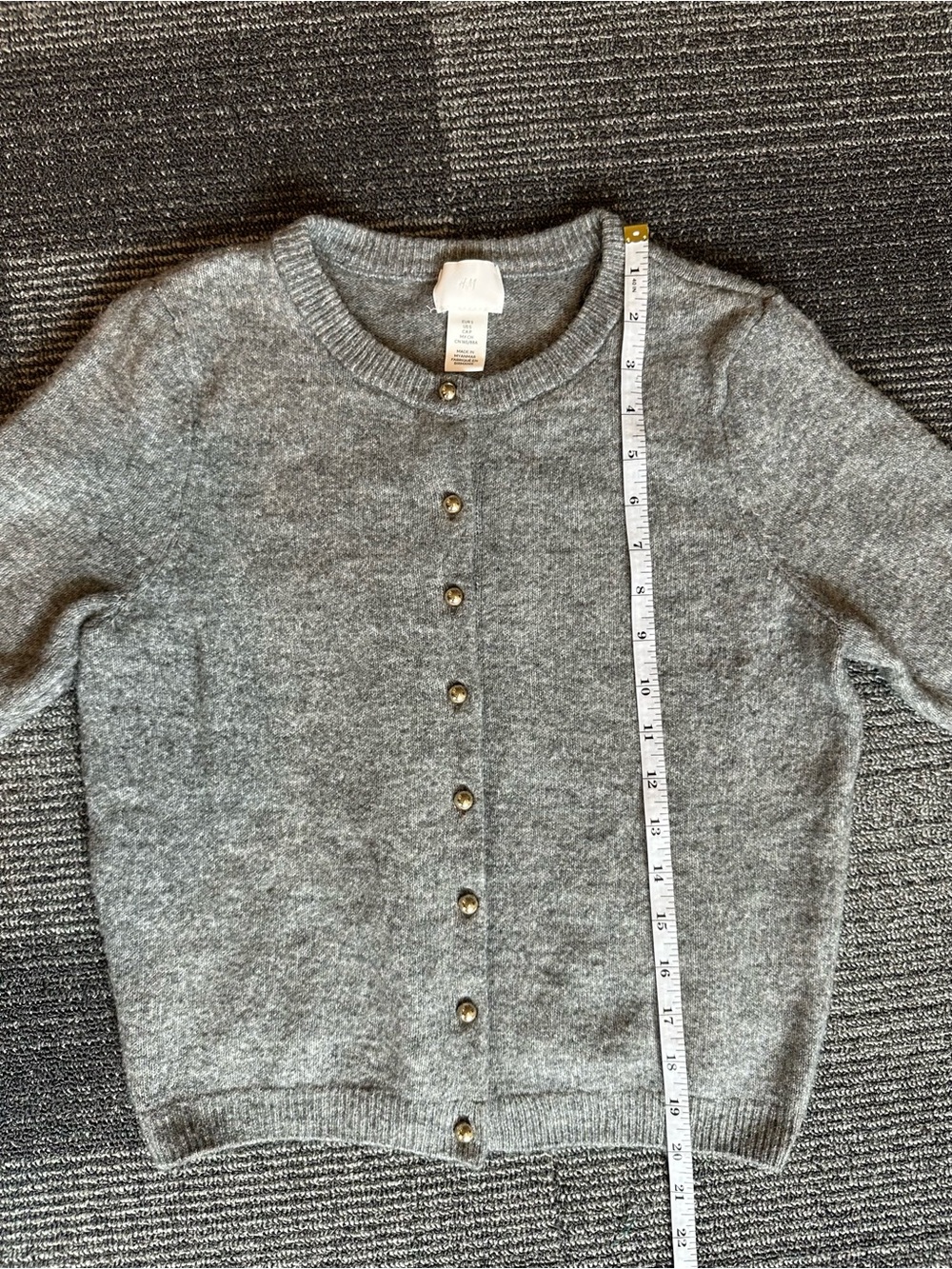 H&M Heather Grey Short-Sleeve Gold Button-Front Sweater | SIZE S - Picture 4 of 7